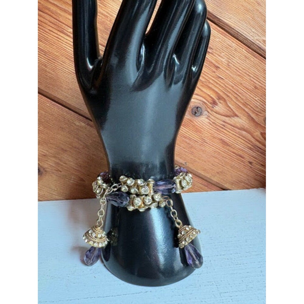 Vintage Purple Faceted & Rhinestones Bracelet W/ Tassels